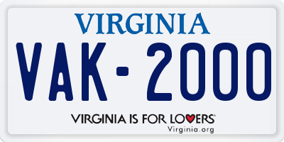 VA license plate VAK2000