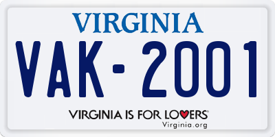 VA license plate VAK2001
