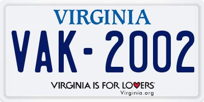 VA license plate VAK2002
