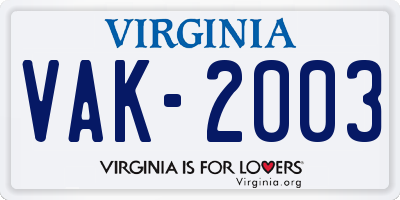 VA license plate VAK2003