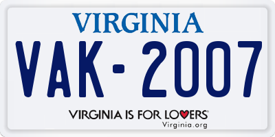 VA license plate VAK2007