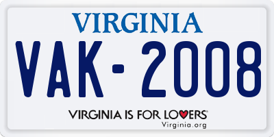 VA license plate VAK2008