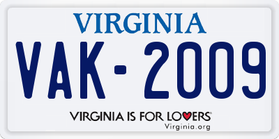 VA license plate VAK2009