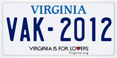 VA license plate VAK2012