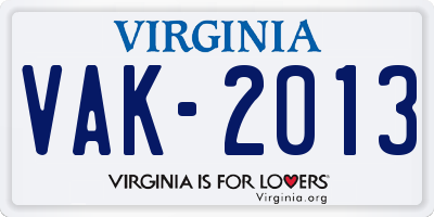 VA license plate VAK2013