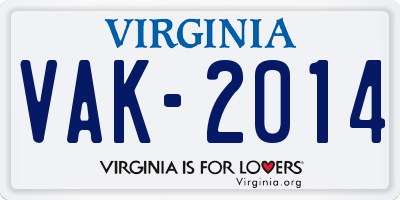 VA license plate VAK2014