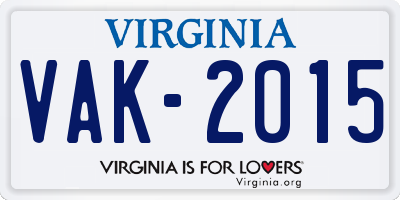 VA license plate VAK2015