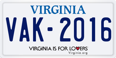 VA license plate VAK2016
