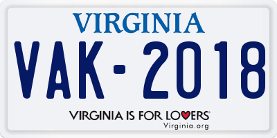 VA license plate VAK2018