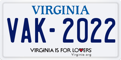 VA license plate VAK2022