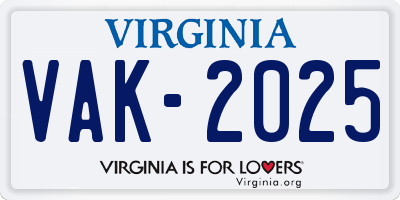 VA license plate VAK2025