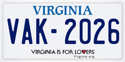 VA license plate VAK2026