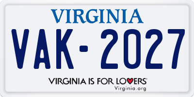 VA license plate VAK2027