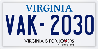 VA license plate VAK2030