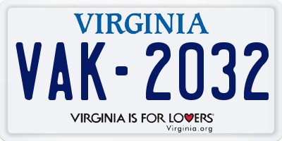 VA license plate VAK2032