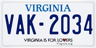 VA license plate VAK2034