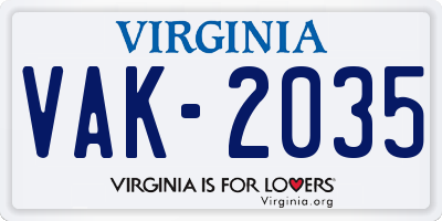 VA license plate VAK2035