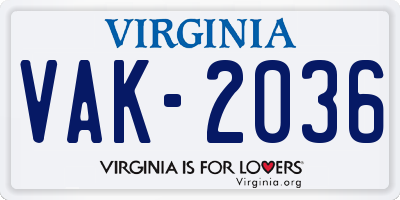 VA license plate VAK2036