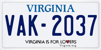 VA license plate VAK2037