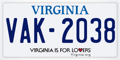 VA license plate VAK2038
