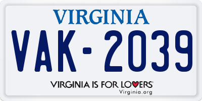 VA license plate VAK2039