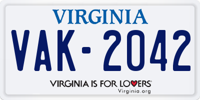 VA license plate VAK2042