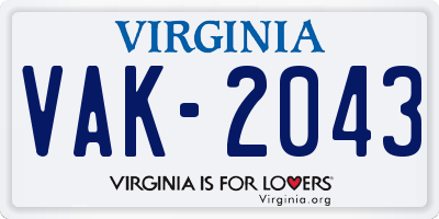 VA license plate VAK2043