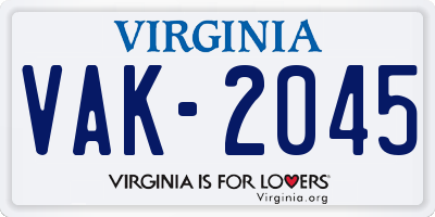 VA license plate VAK2045