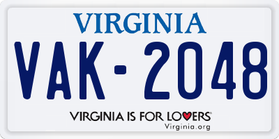 VA license plate VAK2048