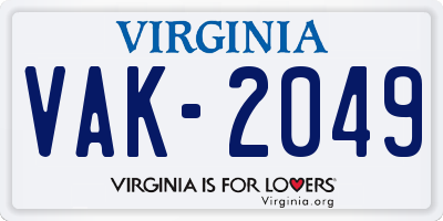 VA license plate VAK2049
