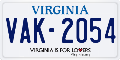 VA license plate VAK2054