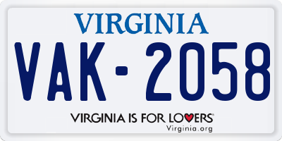 VA license plate VAK2058