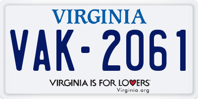 VA license plate VAK2061