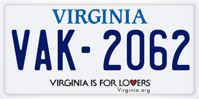 VA license plate VAK2062