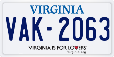 VA license plate VAK2063