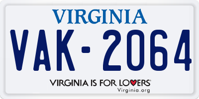 VA license plate VAK2064