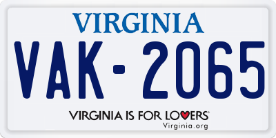 VA license plate VAK2065