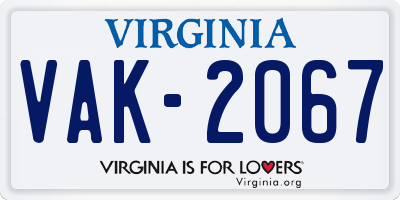 VA license plate VAK2067