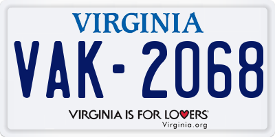 VA license plate VAK2068