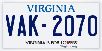 VA license plate VAK2070