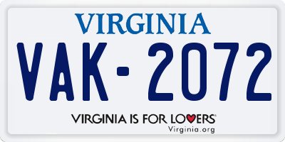 VA license plate VAK2072