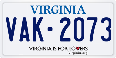 VA license plate VAK2073