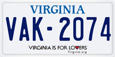 VA license plate VAK2074