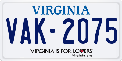 VA license plate VAK2075