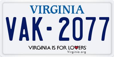 VA license plate VAK2077