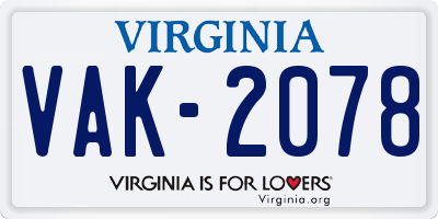 VA license plate VAK2078