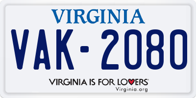 VA license plate VAK2080
