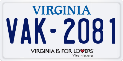 VA license plate VAK2081