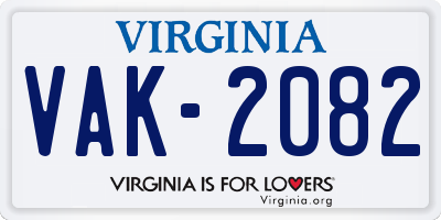 VA license plate VAK2082
