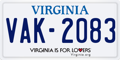 VA license plate VAK2083